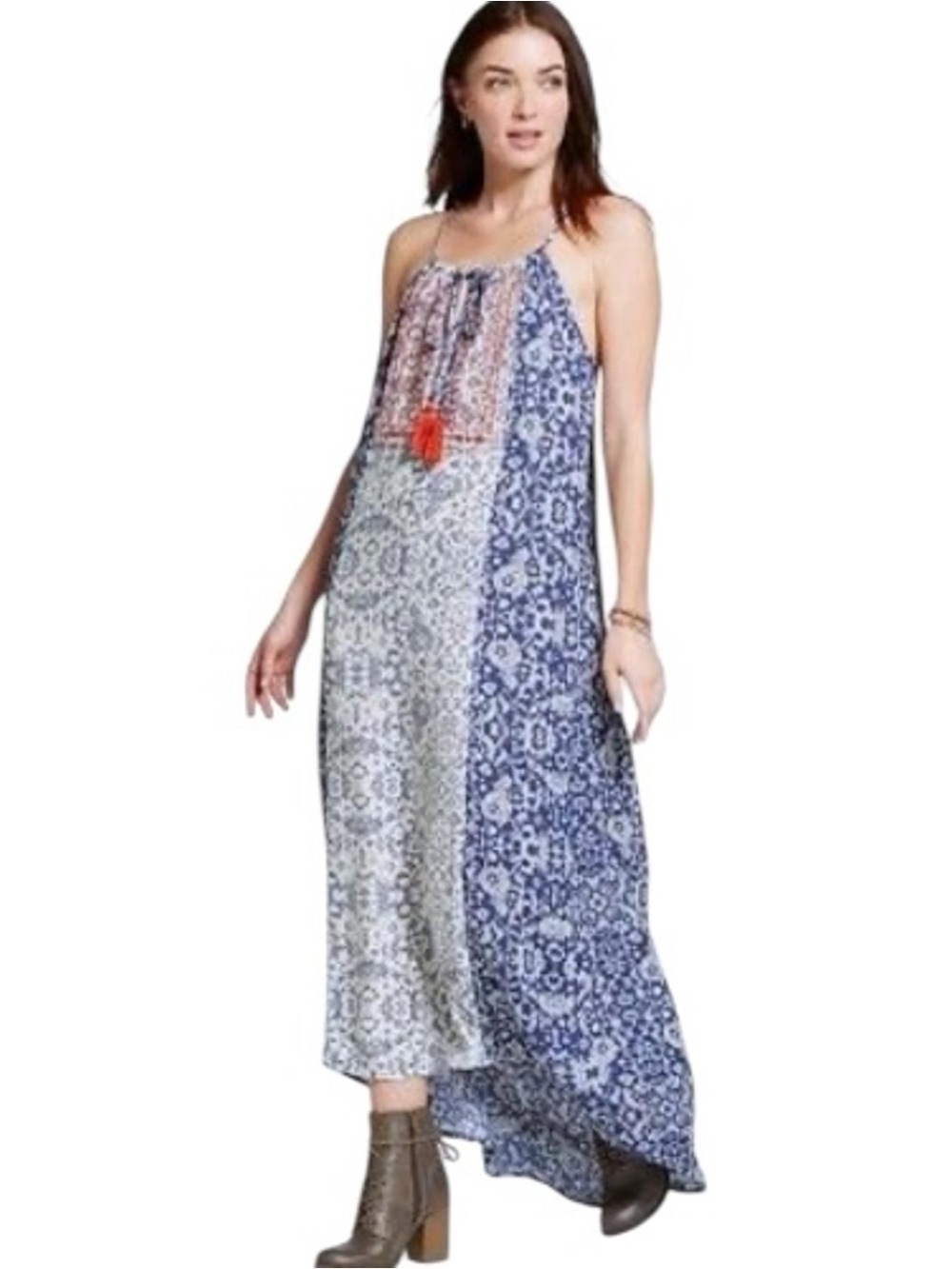 Knox Rose Embroidered Boho Halter Maxi Dress XL